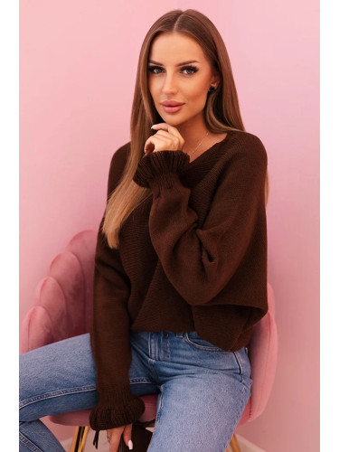 Kesi Włoski Women's mohair sweater with gathered sleeves and a back cutout brown