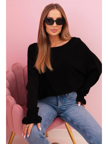 Kesi Włoski Women's mohair sweater with gathered sleeves and a back cutout black