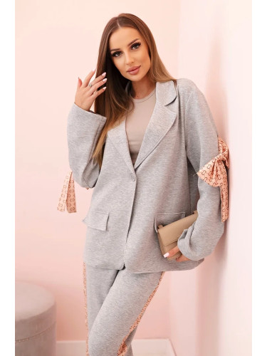 Kesi Włoski Women's set with viscose – blazer with lapels and trousers with a stripe gray