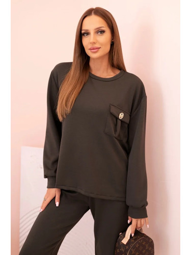 Kesi Włoski Women's set butter sweatshirt and pants with elastic khaki