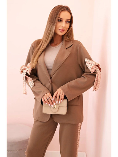 Kesi Włoski Women's set with viscose – blazer with lapels and pants with a stripe camel