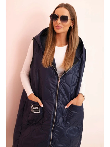Kesi Włoski Women's quilted Plus Size vest with a hood zippered navy