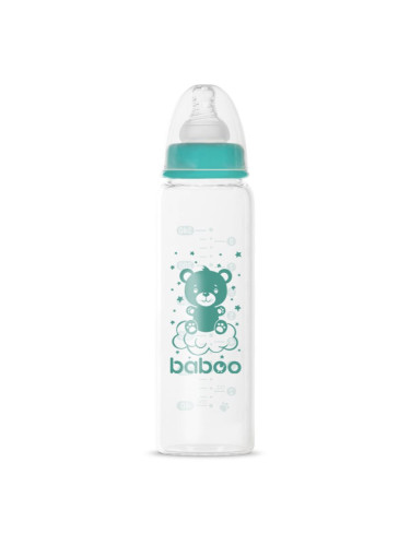 Baboo Anti-colic Glass Feeding Bottle Narrow Neck стъклено бебешко шише 3m+ 240 мл.
