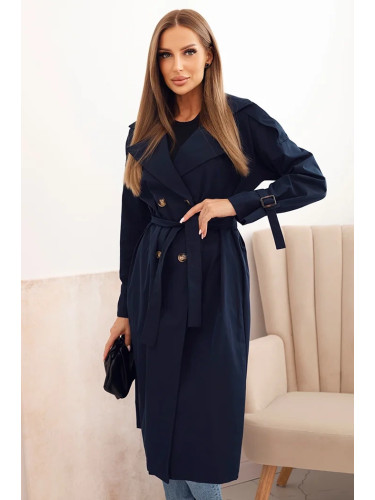Kesi Włoski Women's coat tied at the waist with a collar navy