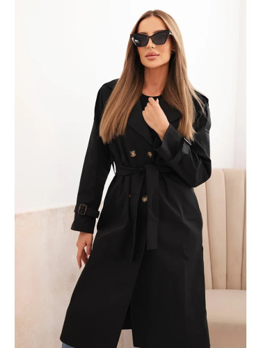 Kesi Włoski Women's coat tied at the waist with a collar black