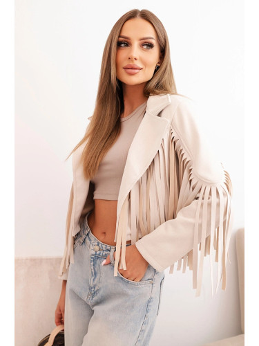 Kesi Włoski Women's suede jacket with fringes  camel