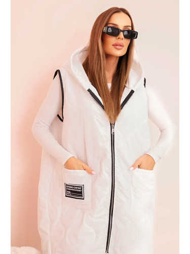 Kesi Włoski Plus Size women's quilted vest with a hood zipped white