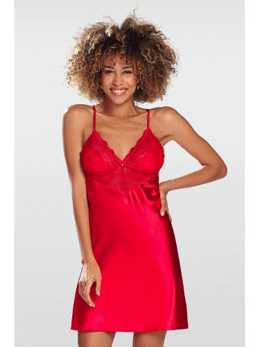 Сатенена нощница с тънки презрамки в червен цвят FRANCES