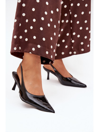 Boto Лакирани Чепици На Ток С Отворен Пета Черни Talira