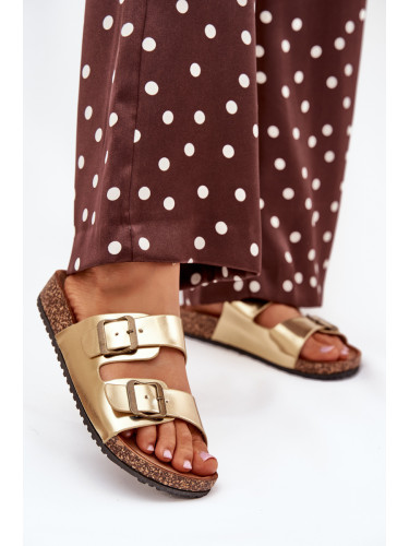 EVENTO Дамски сандали на коркова платформа с катарами златни Vesina