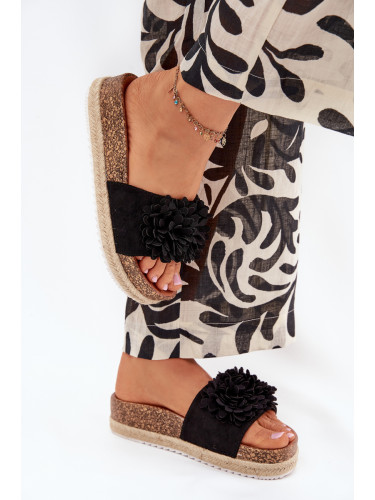 Boto Дамски Чепици На Платформа С Декоративни Цветя Черни Tessara