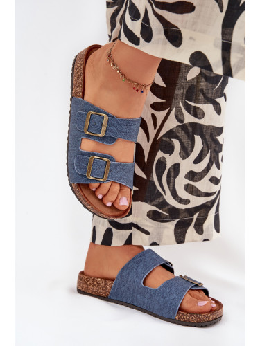 EVENTO Дамски Чехли На Коркова Платформа С Катарами Тъмен Джинс Vesina