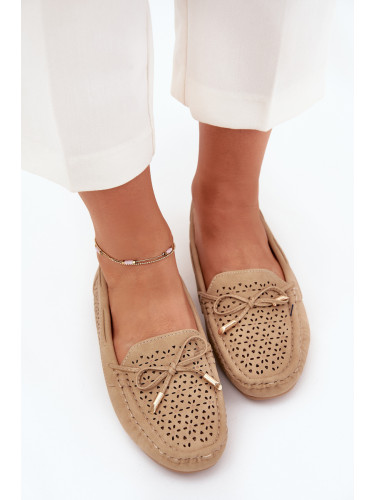 Boto Дамски мокасини с ажурен дизайн и връзка Хаки Мириса