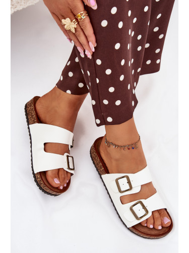 EVENTO Дамски Сандали На Коркова Платформа С Катарами Бели Vesina