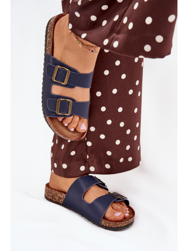 EVENTO Дамски чехли на коркова платформа с катарами тъмносини Vesina