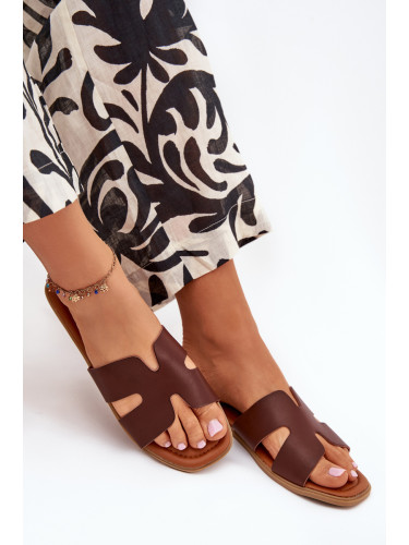 Boto Дамски Плоски Сандали С Изрези Тъмнокафяви Салйра