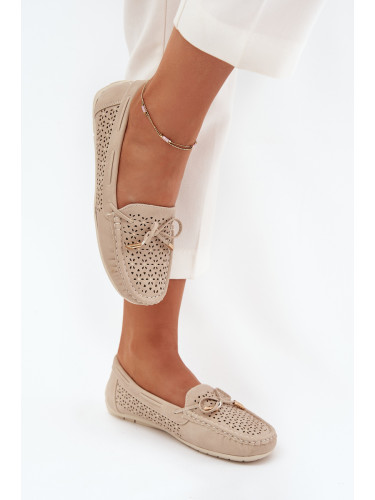 Boto Дамски мокасини с ажурен мотив и връзка бежови Mirisa