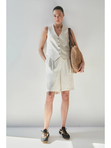 Елек с лен Medicine в бежово с едно копче