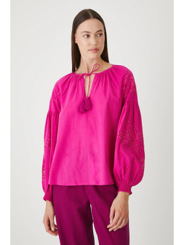 Памучна блуза Medicine дамска в розово с апликация