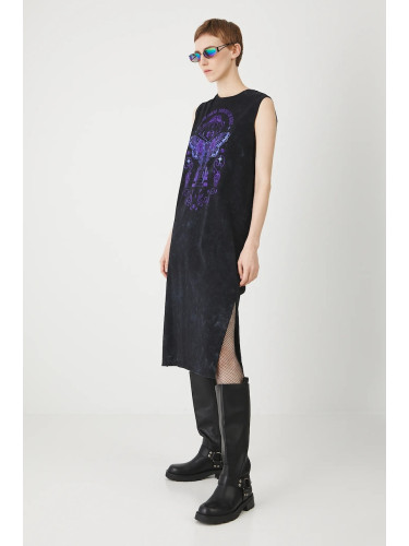 Рокля Medicine в черно среднодълга със стандартна кройка