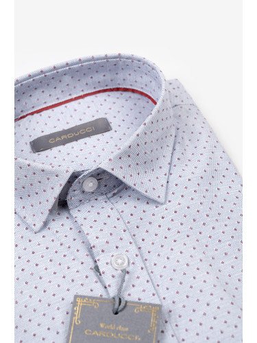 Бяла риза с червено-син принт