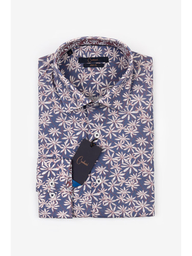 Тъмносиня риза с флорален принт