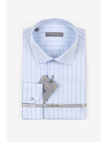 Светлосиня риза на тънко райе