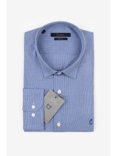Мъжка синя риза с десен в тон
