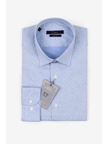 Синя мъжка риза със ситен принт