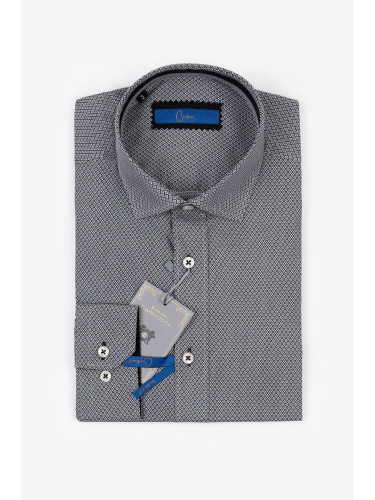 Черно-сива риза с геометричен микродесен