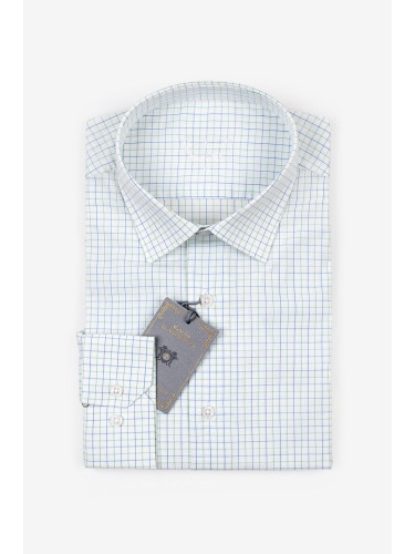 Бяла риза със синьо-зелено каре