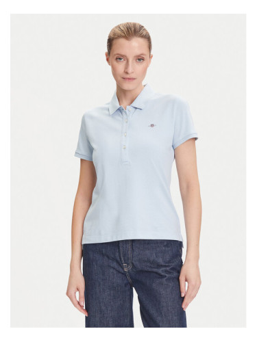 Gant Тениска с яка и копчета Sheild 4200870 Светлосиньо Slim Fit