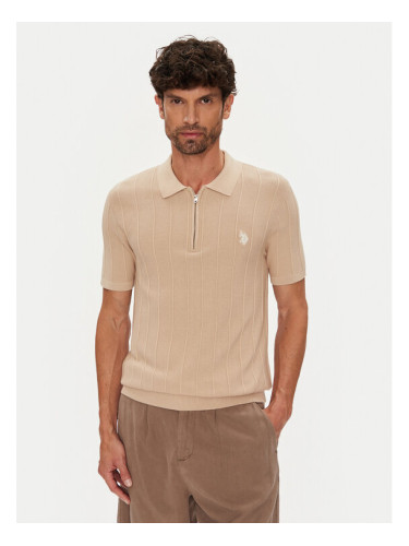 U.S. Polo Assn. Тениска с яка и копчета MUP3369 Бежов Slim Fit