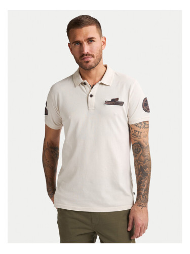 Petrol Industries Тениска с яка и копчета M-1050-POL946 Екрю Regular Fit
