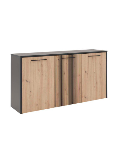 КОМОД ЛУИС С 3 ВРАТИ 165/42/88 СМ В ЧЕРНО И ДЪБ АРТИСАН