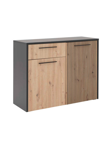 КОМОД ЛУИС С 2 ВРАТИ И 1 ЧЕКМЕДЖЕ 110.5/42/88 СМ В ЧЕРНО И ДЪБ АРТИСАН