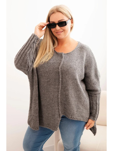 Kesi Włoski Women's Plus Size sweater with acrylic in a loose fit and 3/4 sleeves gray