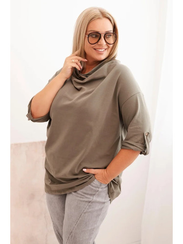 Kesi Włoski Women's Plus Size blouse with loose fit and water neckline khaki