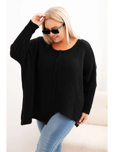 Kesi Włoski Women's Plus Size sweater with acrylic, loose fit and 3/4 sleeves black