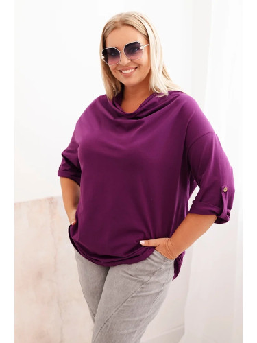Kesi Włoski Plus Size women's blouse with cotton in a loose fit with a water neckline dark purple