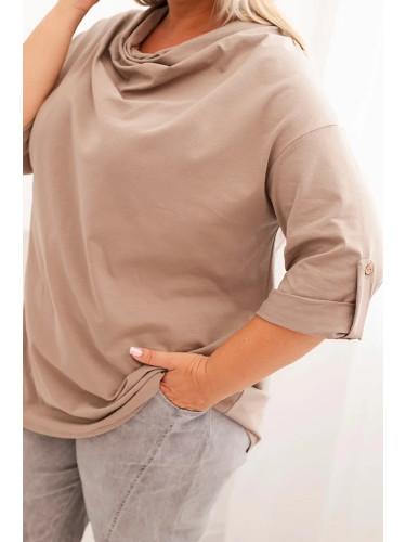 Kesi Włoski Plus Size women's blouse with cotton in a loose fit with a water neckline fango