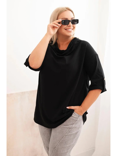 Kesi Włoski Women's Plus Size loose-fit blouse with cotton and a water neckline black