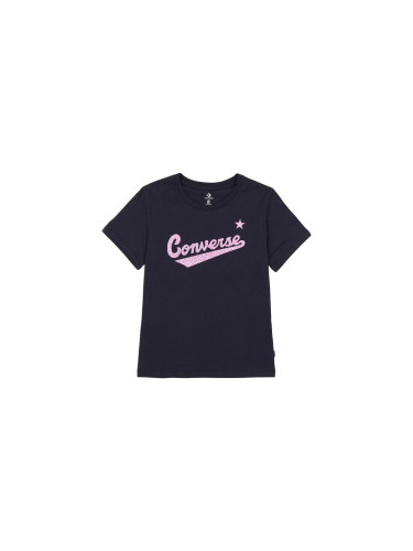 Converse Script Logo Leopard Infill Classic Tee Жени - Тениски Converse - Черен - 10022344-A02-XS - Size: XS