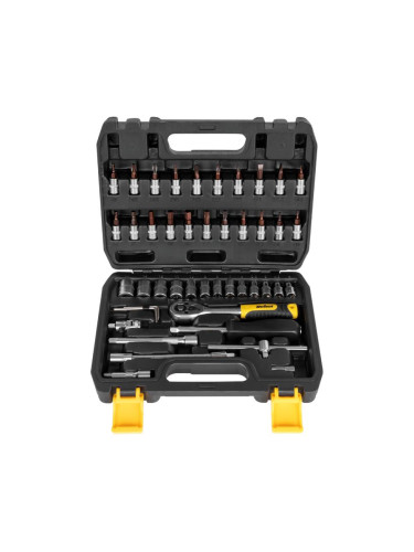 Комплект гедоре, тресчотка, вложки, битове и удължители, 46 части, RB-1153, Rebel