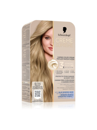 Schwarzkopf Creme Supreme перманентната боя за коса цвят 9-16 Cool Ash Very Light Blonde 60 мл.