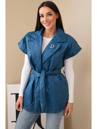 Kesi Włoski Women's quilted vest with a belt and wide collar dark denim
