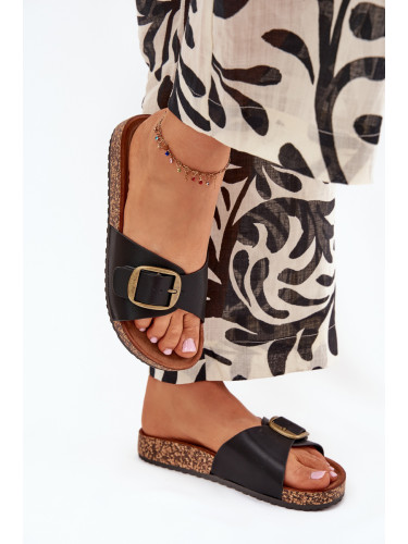 Boto Дамски сандали на коркова платформа с катарама черни Vianara