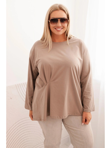 Kesi Włoski Women's Plus Size blouse with cotton, featuring a pocket and rolled sleeves kiwi