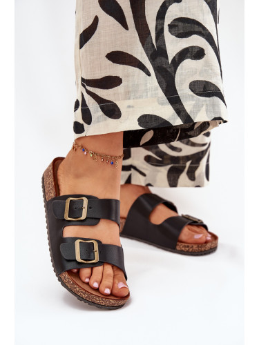 EVENTO Дамски Сандали На Коркова Платформа С Катарами Черни Vesina