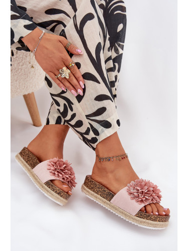 Boto Дамски Сандали На Платформа С Декоративни Цветя Розови Тесара